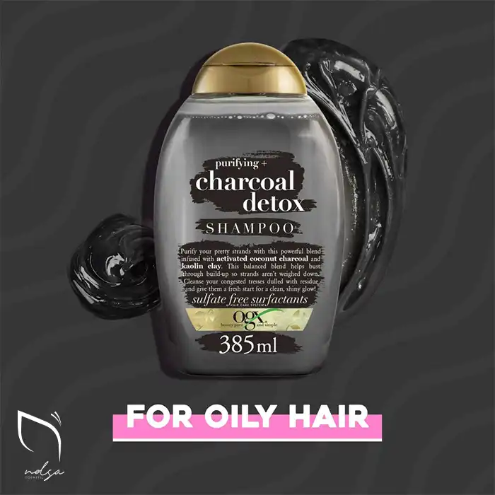 شامپو ذغال او جی ایکس OGX charcoal detox مخصوص موهای چرب