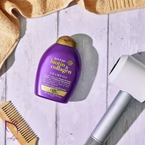 شامپو ضدریزش بیوتین و کلاژن او جی ایکس بنفش ogx | نلساشاپ